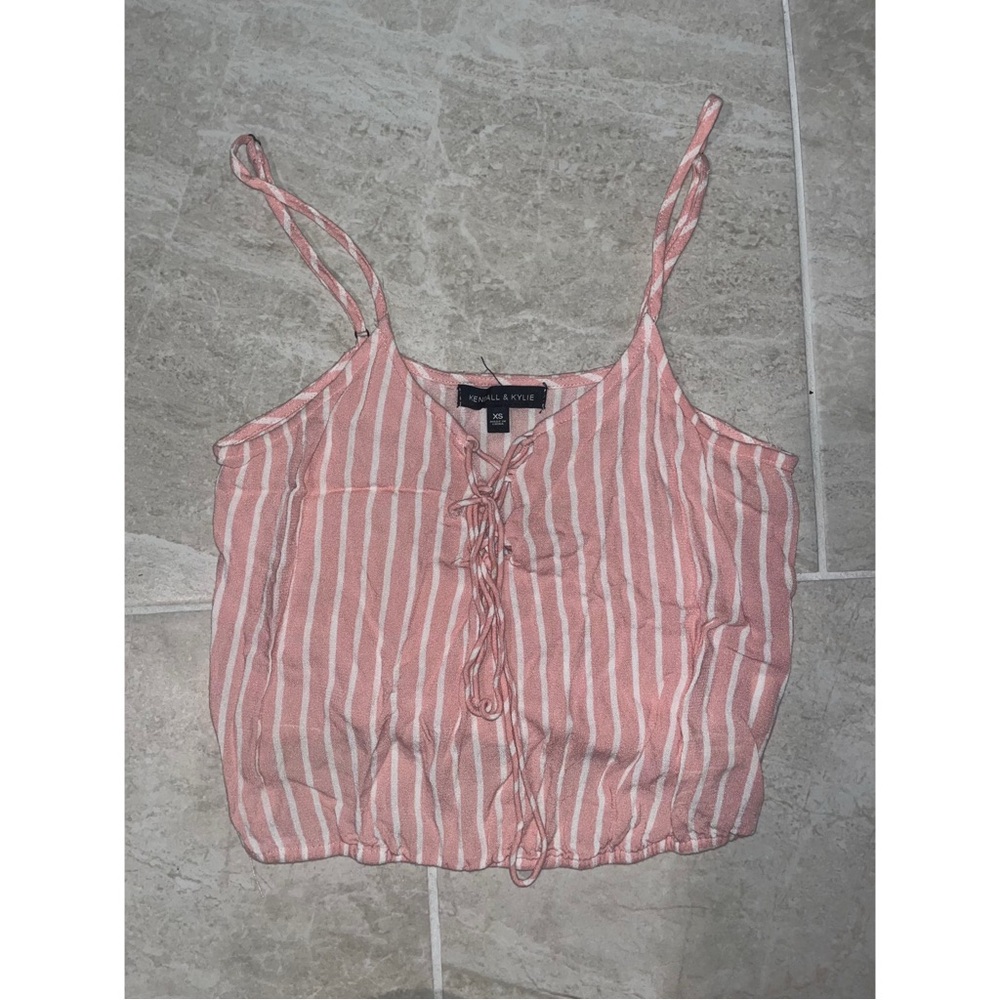 Kendall & Kylie Pink and White Striped Lace-Up Crop Cami